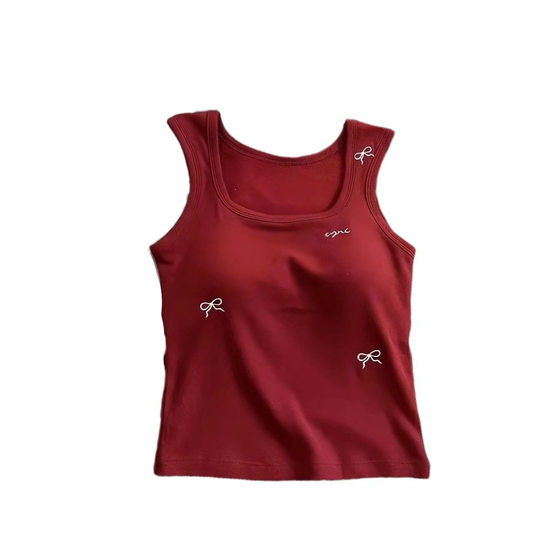 Autumn and Winter 6683 New Camisole Women's Embroidered Bow Top with Chest Pad Branding Warm Beautiful Back Slim Fit Trendy
