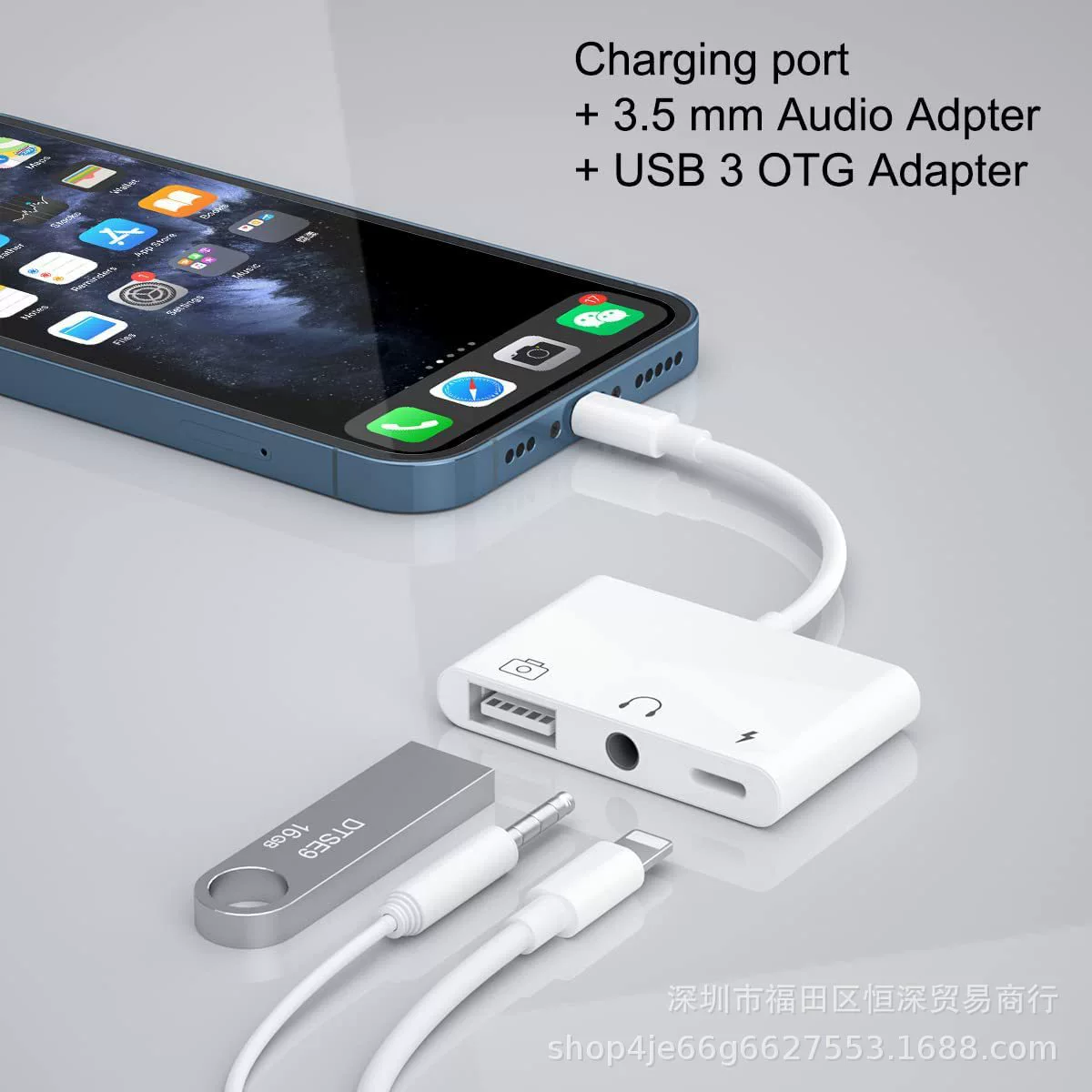 Совместимый с Apple OTG ротор Lightning на 3.5 мм аудио для наушников + зарядка, поддержка USB-накопителя и мыши OTG