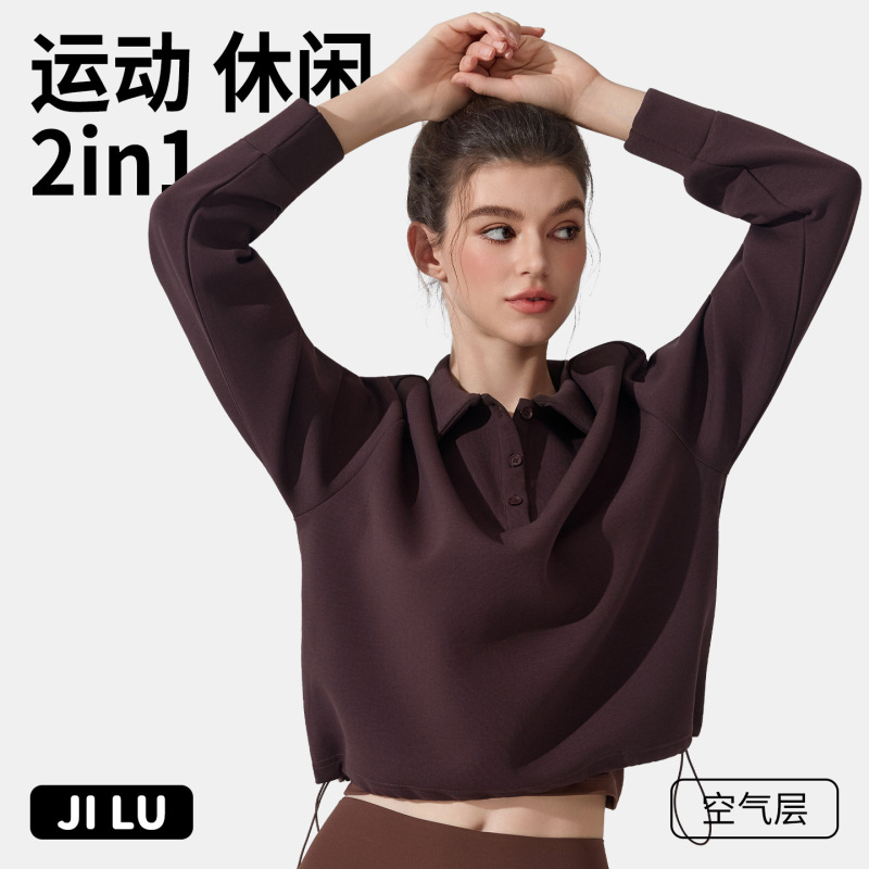 New Winter Casual Sports Sweatshirt Retro Shirt Polo Collar Fitness Outing Running Yoga Pilates Sweatshirt for Women