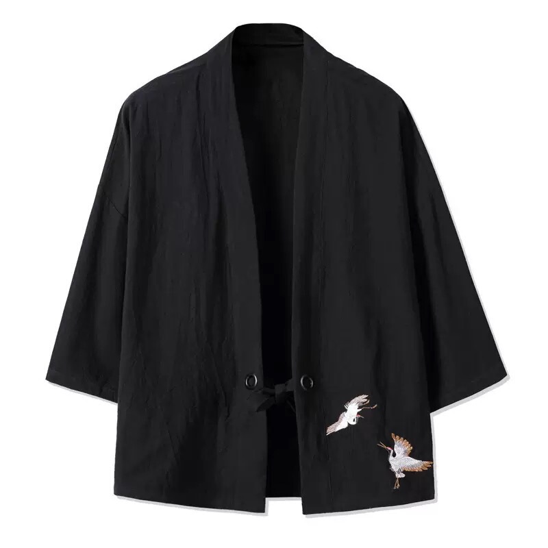 Chinese Style Embroidered Cardigan Robe Hanfu Jacket Japanese Vintage Kimono Cotton Linen Loose Oversized Jacket Trendy Top