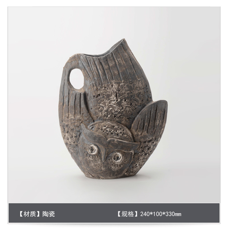 侘寂中古风星点陶瓷花瓶高级感桌面家居软装插花器复古装饰品摆件|undefined