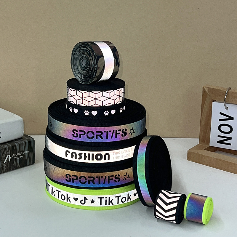 跨境热销高亮反光条多款式镭射色反光条涤纶织带diy纺织辅料批发