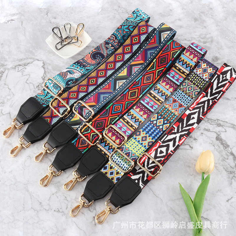 Fashionable wide shoulder strap, versatile women's bag, printed shoulder strap with accessories, cross-border ethnic style, replaceable bag strap.