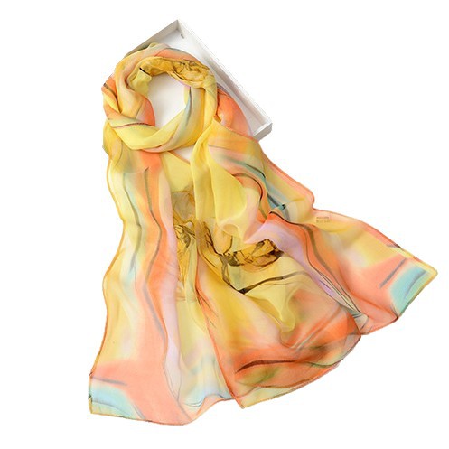 Spring and Summer Lightweight Dance Decorative Small Silk Scarf for Women, Chiffon Printed Narrow Scarf, Neck Wrap, Soft Gauze Printed Beach Scarf, Trendy