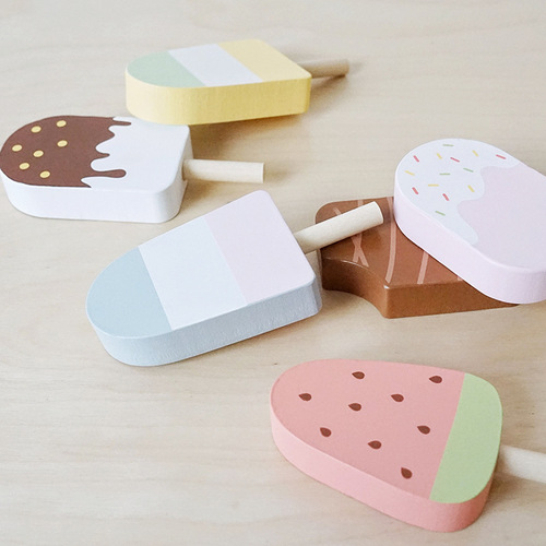 Wooden simulation ice cream toy set children's play house popsicle cone ice cream ins style building blocks