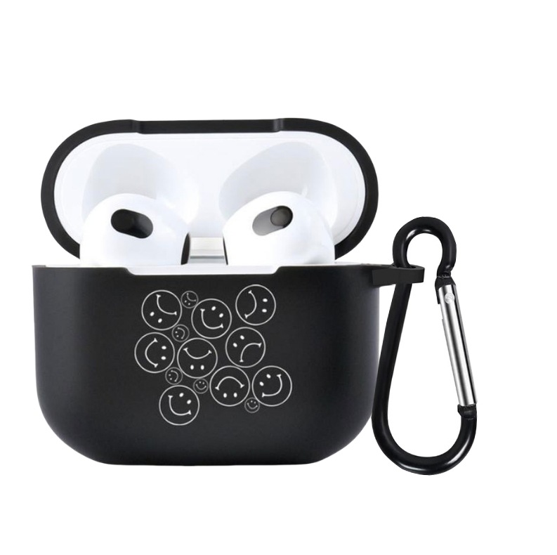 흰색 웃는 얼굴 이어폰 케이스 + 카라비너