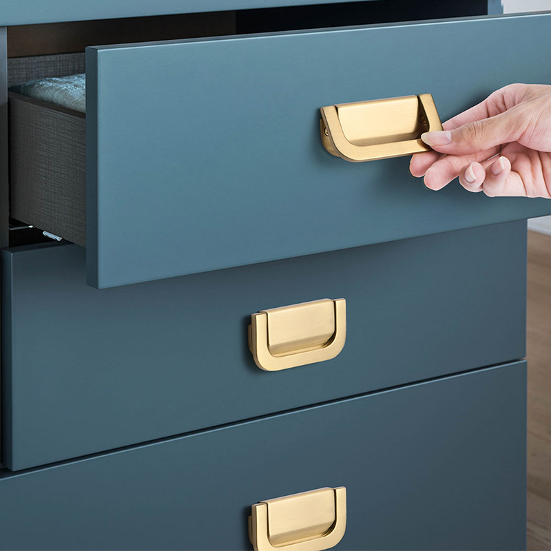 Brass drawer cabinet handle sliding door invisible gold handle hidden push-pull door tatami embedded handle