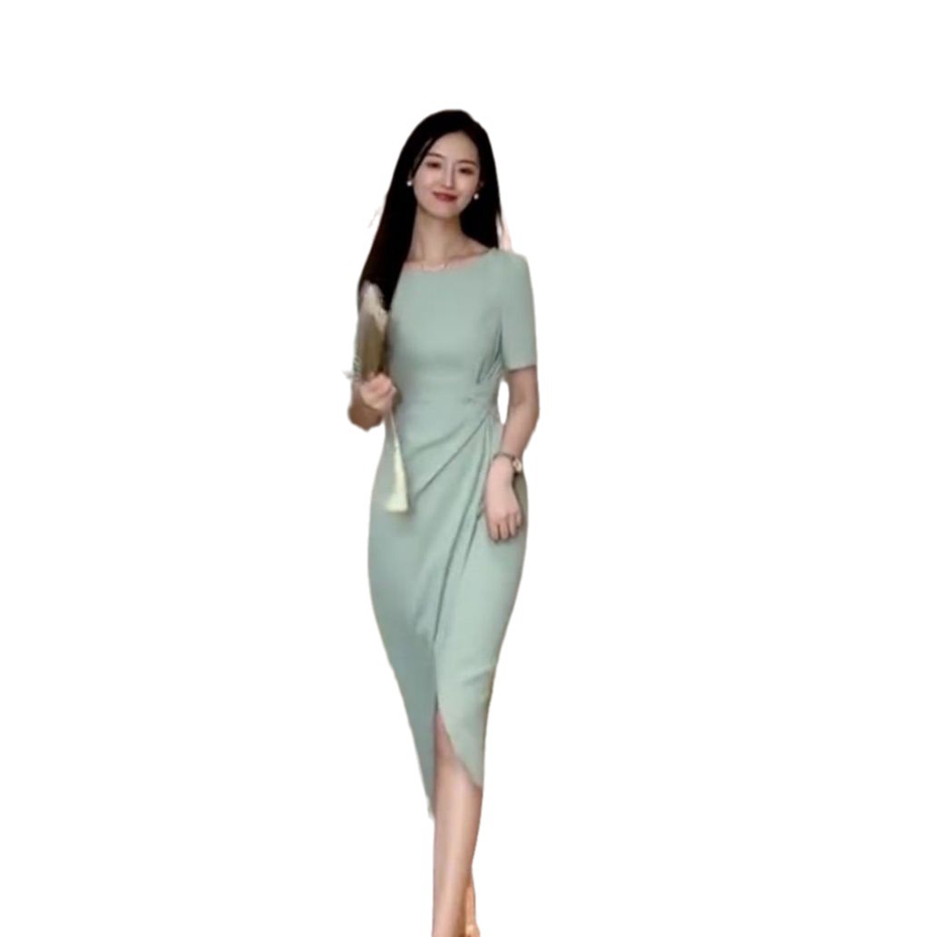 Váy maxi nữ thắt eo phong cách Pháp xanh dương mùa hè FL231435 — Màu xanh nước