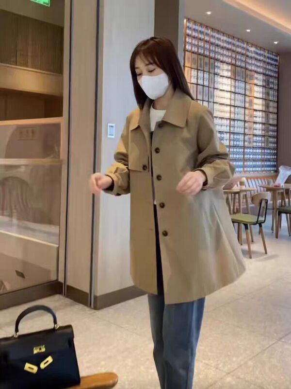 爆款中长款高级感风衣女春秋新款韩版宽松百搭气质卡其色大衣外套|undefined