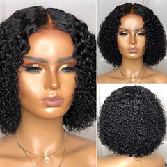 国境を越えた欧米の黒いかつら全頭hair髪短髪女性前レースアフリカの小さなカールwigs全頭カバー