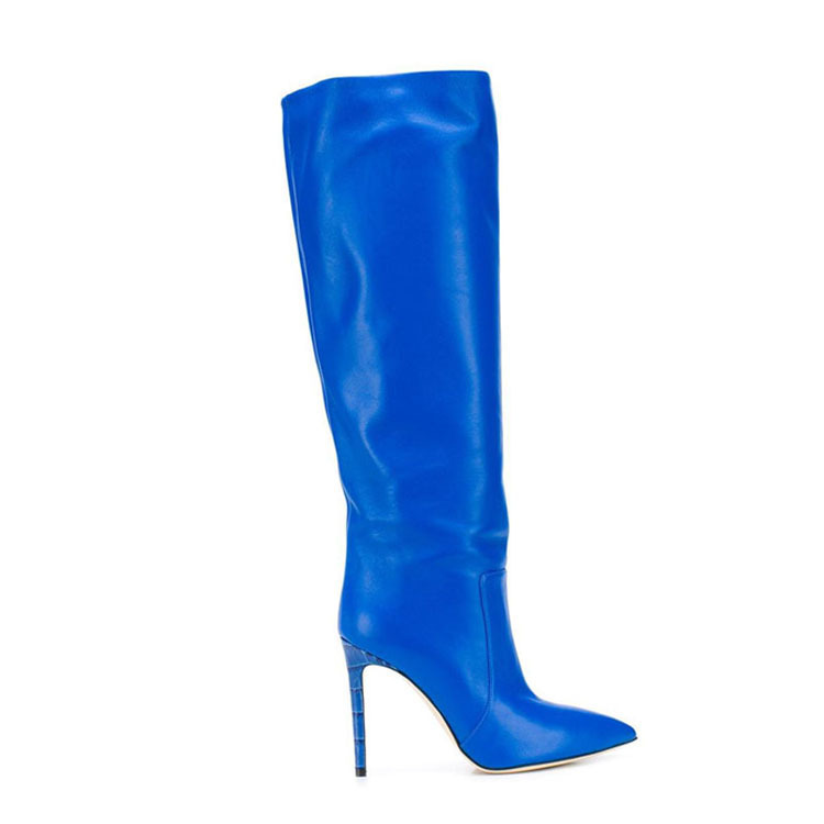 European and American Cross-Border Trade Pointed-Toe Stiletto Heel Slip-On Riding Boots, Size 47 Large Size Riding Boots, Slimming Fashion Knee-High Women's Boots