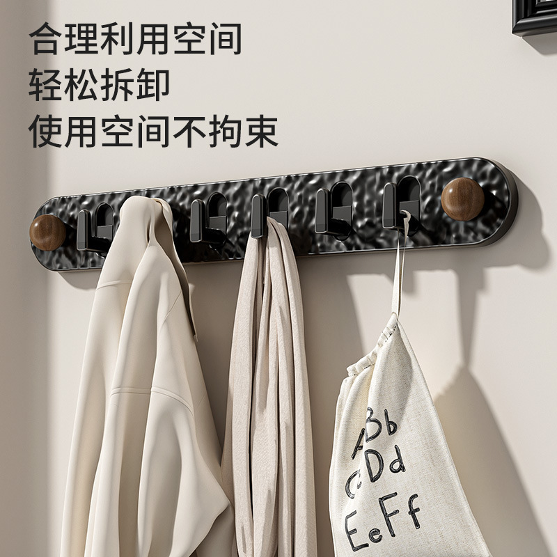 吸盘挂钩免打孔强力承重胡桃木排钩厨房卫生间墙上壁挂式门后粘钩|undefined