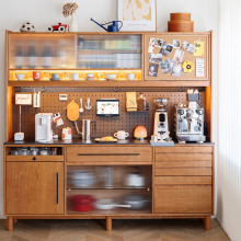 松鼠餐边纯实木岩板樱桃木中古风西厨一体靠墙高柜餐厅环保家具