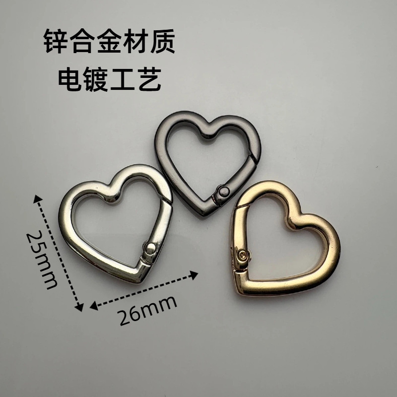 電気メッキ金属ハート型スプリングバックル愛オープンスプリングリングバッグハードウェアキーホルダー diy ピーチハートバックルジュエリー|undefined