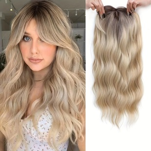 Cross-border best selling European and American ladies head replacement piece of water ripple long curly hair chemical fiber replacement piece to cover white hair increase