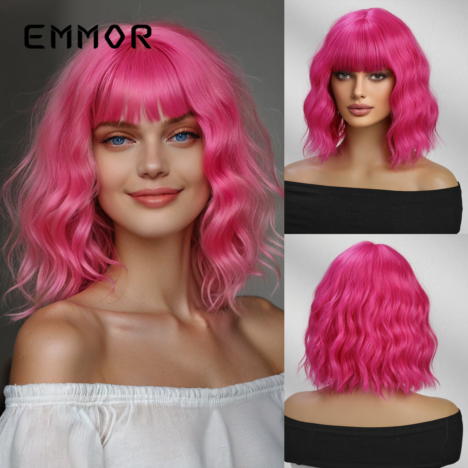 Peluca femenina pelo corto y rizado neto neto natural Qi flequillo realista Bobo cabeza dorada cubierta completa wigs spot