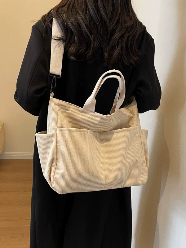 Capacious cloth bag, demi-season one-shoulder bag