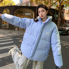 实拍韩系条纹学生羽绒棉服女冬短款外套宽松百搭ins棉衣现货款