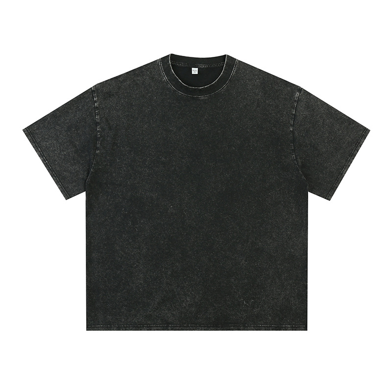 Camiseta de manga corta para hombre, estilo retro con lavado efecto nieve, 240g, nuevo estilo de verano, camiseta básica de algodón puro texturizado estilo japonés con cuello redondo q