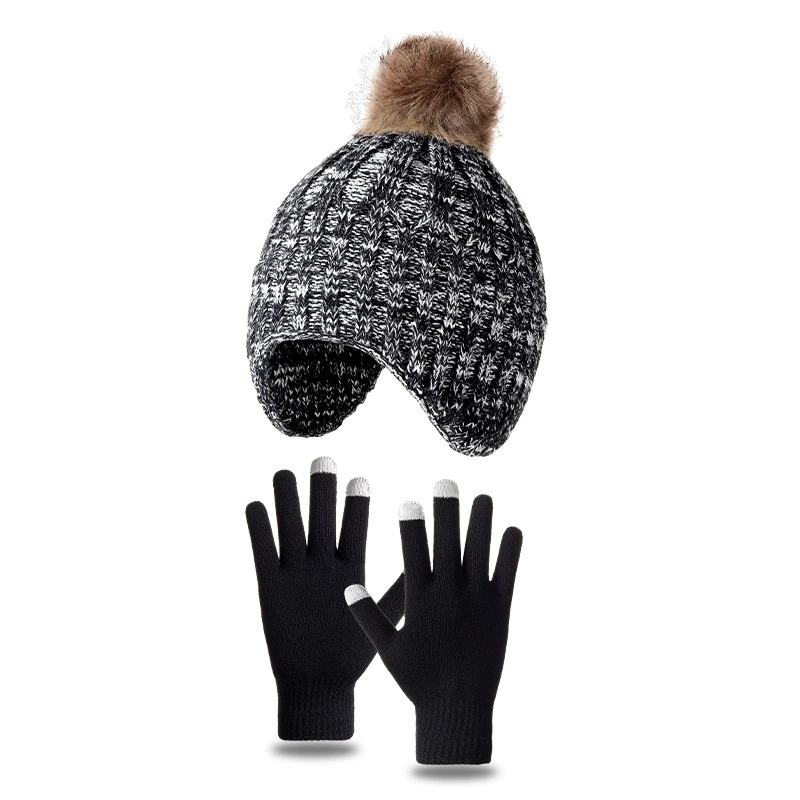 Трансграничная зимняя детская вязаная шапка-перчатки, шапка из двух частей, Европейская и американская детская шапка для защиты ушей, утолщенная с завода в наличии