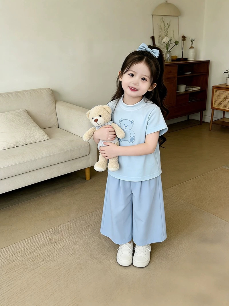 Summer thin sleeves for leisure, set, children's trousers, T-shirt, summer clothing, with short sleeve 4