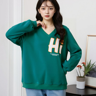 60.00 kg-175.00 kg plus size women's 2025 spring and autumn chubby girl plus size sweater v-neck letter printed fashion top