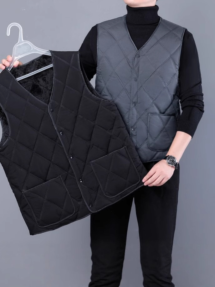 Papá de hombre de mediana edad, chaleco de algodón y chaleco de terciopelo, hombro en V, abrazadera de caballo, negocio, grosor, combinación