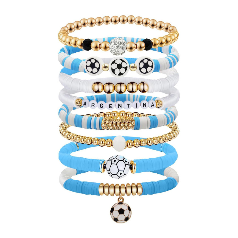 Cross-Border European and American Hot-Selling Game-Themed Soft Clay Bracelet Set with Football Pendant, Letter Beads, and World Cup Team Bracelets
