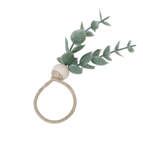 Creative simulated eucalyptus leaf branches napkin buckle ecological hotel napkin ring red wine hemp rope cloth ring manufacturer wholesale