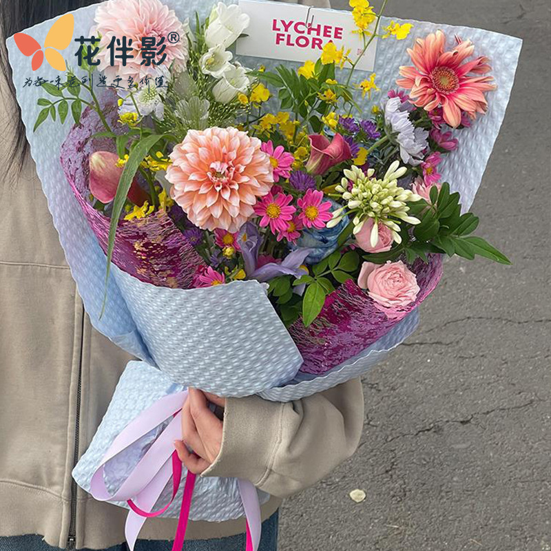 花伴影鎏金纱手工花艺礼品礼物创意彩色镂空亮片网纱鲜花花束装饰