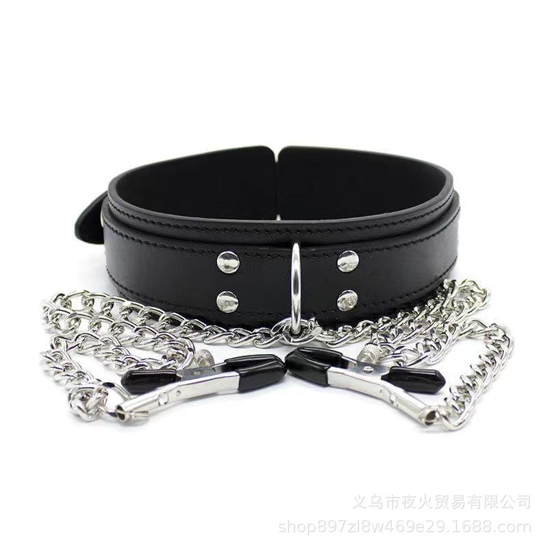 Juguetes sexuales para adultos pareja sexo cuidado de la salud collar de cuero de metal clip de pecho collar juguetes sexuales ventas directas de la fábrica