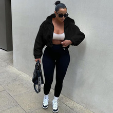 亚马逊女装2025秋季新品时尚开衫拉链连帽毛绒长袖上衣女外贸批发