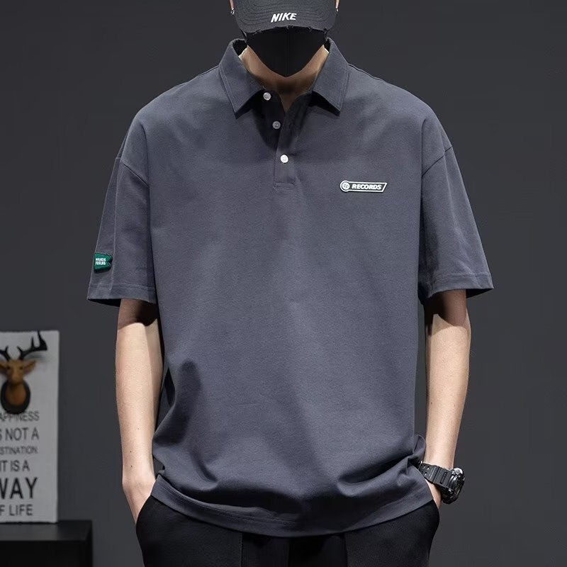 American Polo Shirt Short-sleeved T-shirt Men's and Women's Street Retro Letter Printed Casual Loose T-shirt