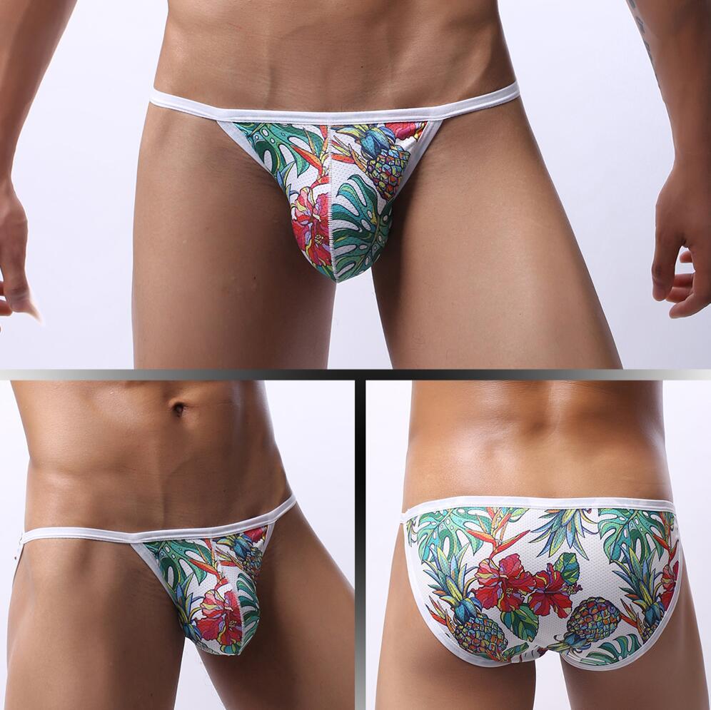 Men's One-Piece Underwear, Men's Thong High-Cut European and American Printed C-Shaped Invisible High-Cut Hip-Covering Briefs for Men