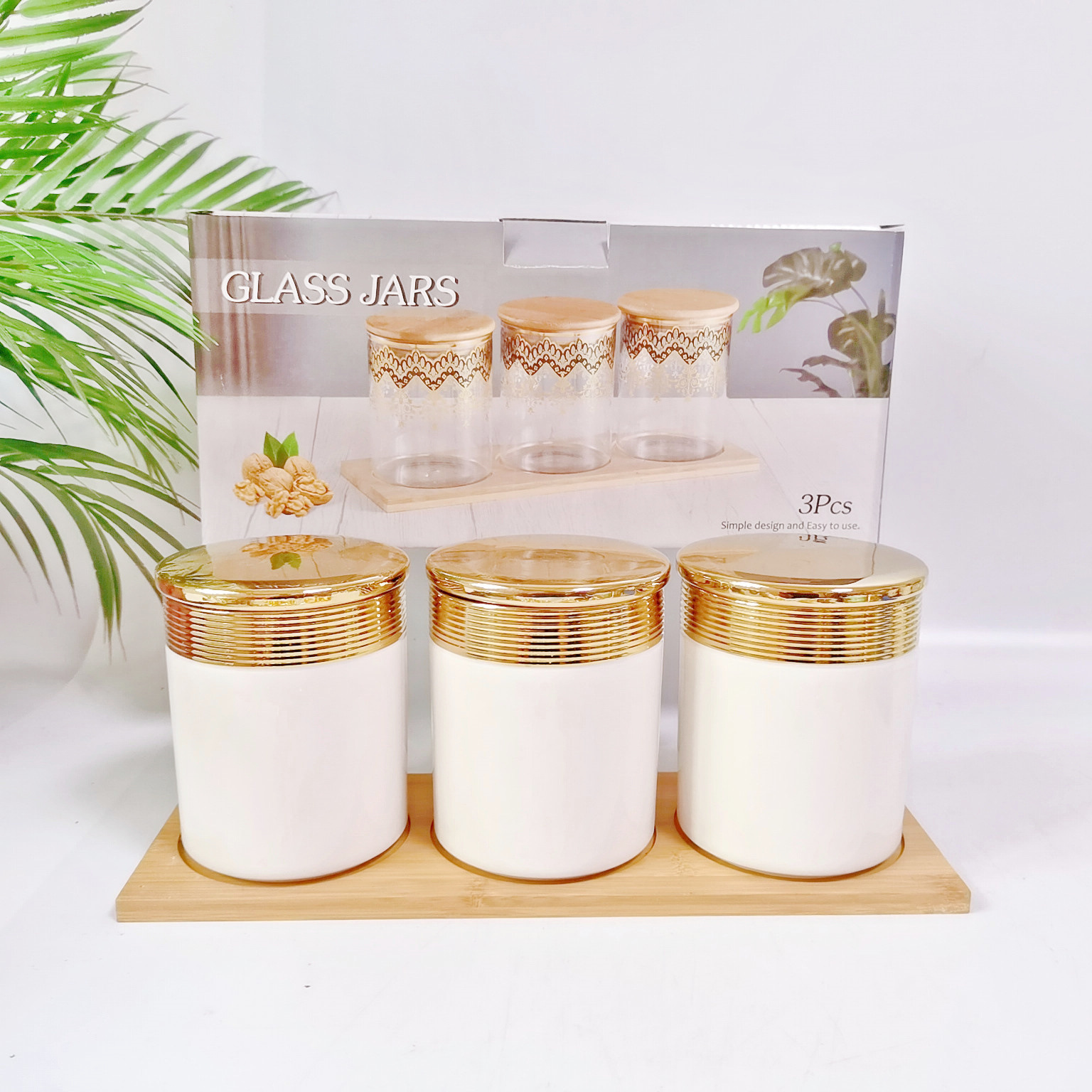 Nueva galvanoplastia cerámica sellada jarra de almacenamiento de cocina jarra de almacenamiento multi-grano con madera condimento tarro café tarro traje