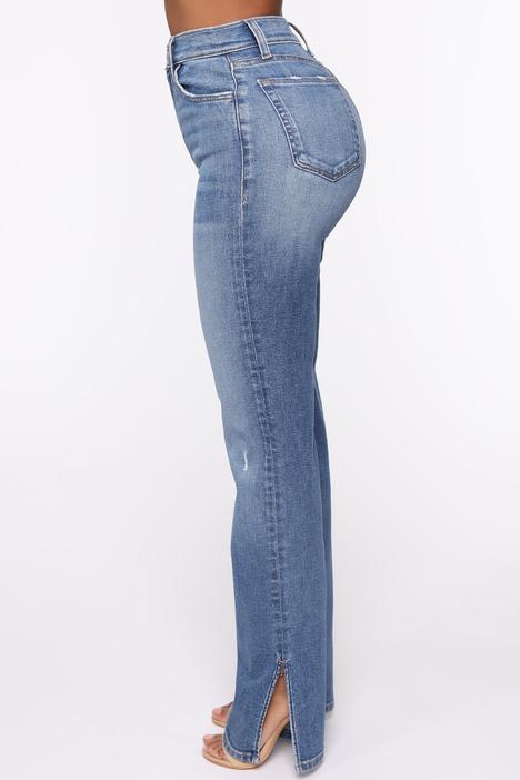 slim high waist slit Straight Leg Jeans NSARY136557