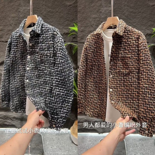 Autumn New Style Chanel Style Woven Shirt Jacket Men's Trendy Retro Loose All-match Couple's Dovetail Casual Top