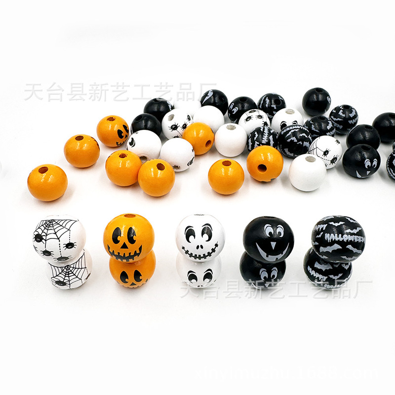 20mmハロウィーン木珠プリント鬼顔木珠蜘蛛網木珠装飾玉手作りdiyアクセサリー部品|undefined