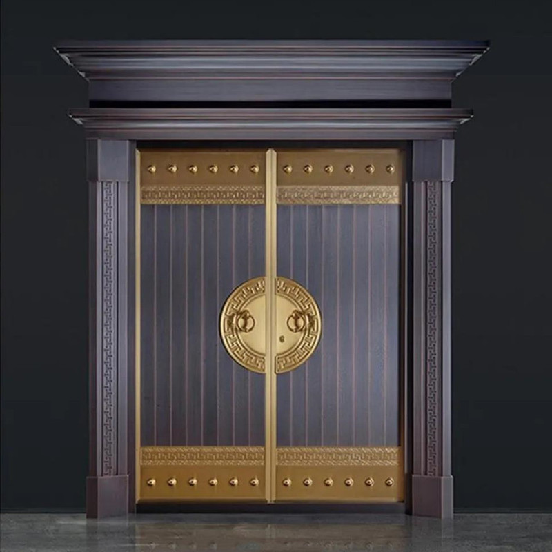 Huangchen Copper Door Factory Chinese-Style Entry Anti-Theft Door Rural Residential Door Custom-Made Home Double-Open Four-Open Villa Copper Door