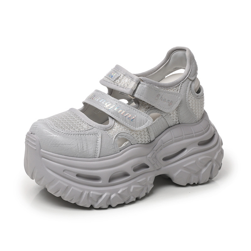 Giày sneaker nữ đế dày tăng chiều cao, dán Magic Stick, thoáng khí — màu trắng