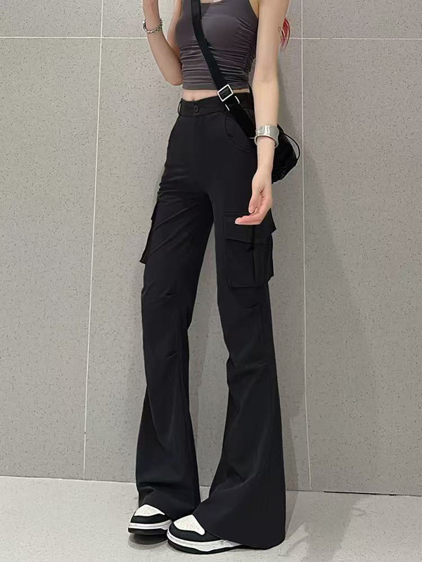微喇叭工装裤女款夏季薄款2025新款窄版黑色修身降落伞兵喇叭裤子|undefined