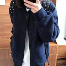 外贸尾货！加绒加厚高密保暖摇粒绒男秋冬宽松棒球领夹克外套潮