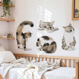 卡通动物猫咪儿童房可移除自粘墙贴墙角可爱小动物跨境代发贴画