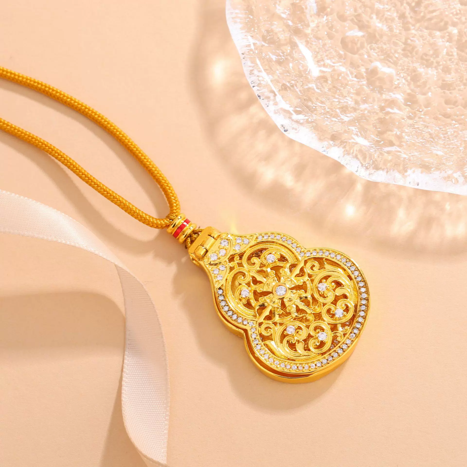 金店古法沙金18K包金高级感镶钻葫芦吊坠 璞佐韦雪同款毛衣链颈链