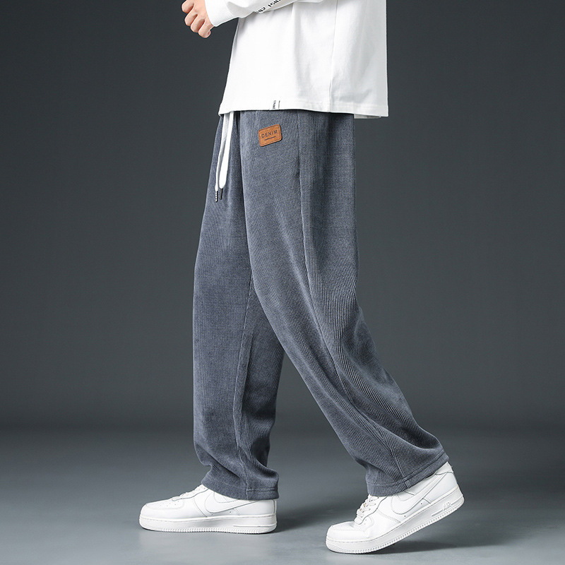 Corduroy Heavy Straight-Leg Sweatpants Men Spring Autumn Trendy Brand Fashion Sports Loose Drape Casual Wide-Leg Pants