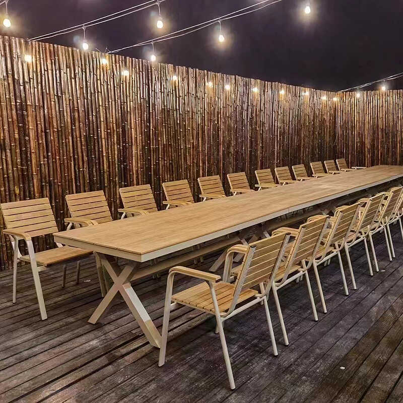 R^Outdoor Plastic Wood Tables and Chairs Courtyard Balcony Garden Anti-Corrosion Wood Leisure Open-Air Outdoor Waterproof Sun Protection Dining Table and Chair Set