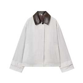 跨境欧美女装速卖通爆款时尚休闲皮革领短款风衣