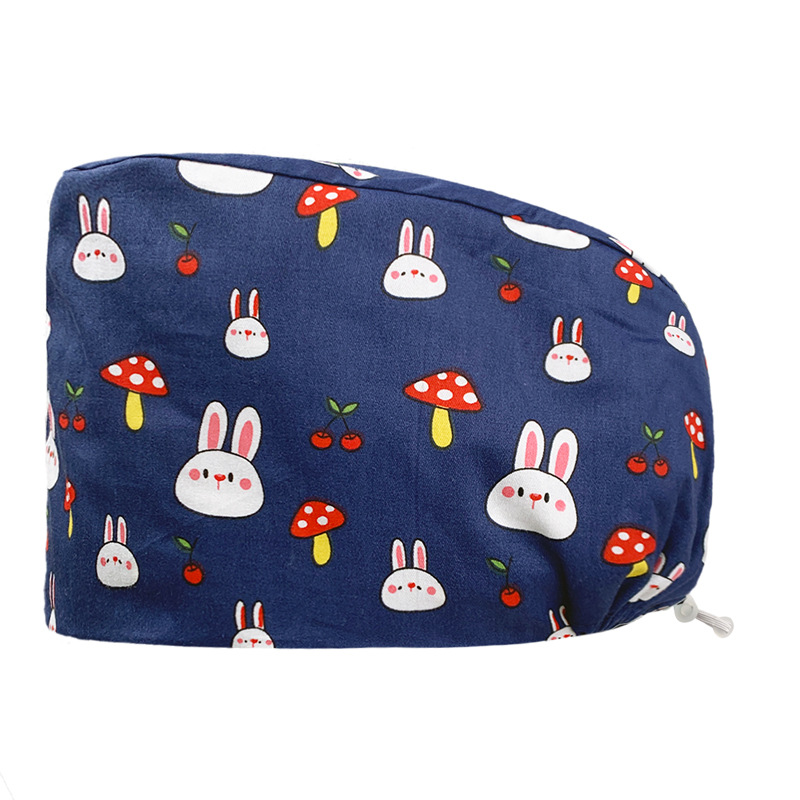 Gorro redondo de algodón puro para hombre y mujer, gorro bonito con estampado de UCI quirúrgico y hebilla, gorro de trabajo ajustable para médico y Hospital, gorro de enfermera