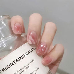 夏天溫柔透粉色海浪腮紅暈染美甲貼片 穿戴式可拆卸假指甲成品