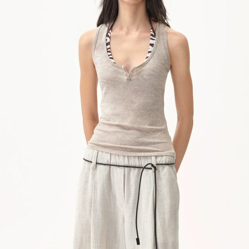 Rarel Two-Piece Color-Blocked Layered Vest with Collar That Covers Side Breasts, Suitable for Wearing Outside or Inside, with Snap Buttons, Sleeveless Camisole